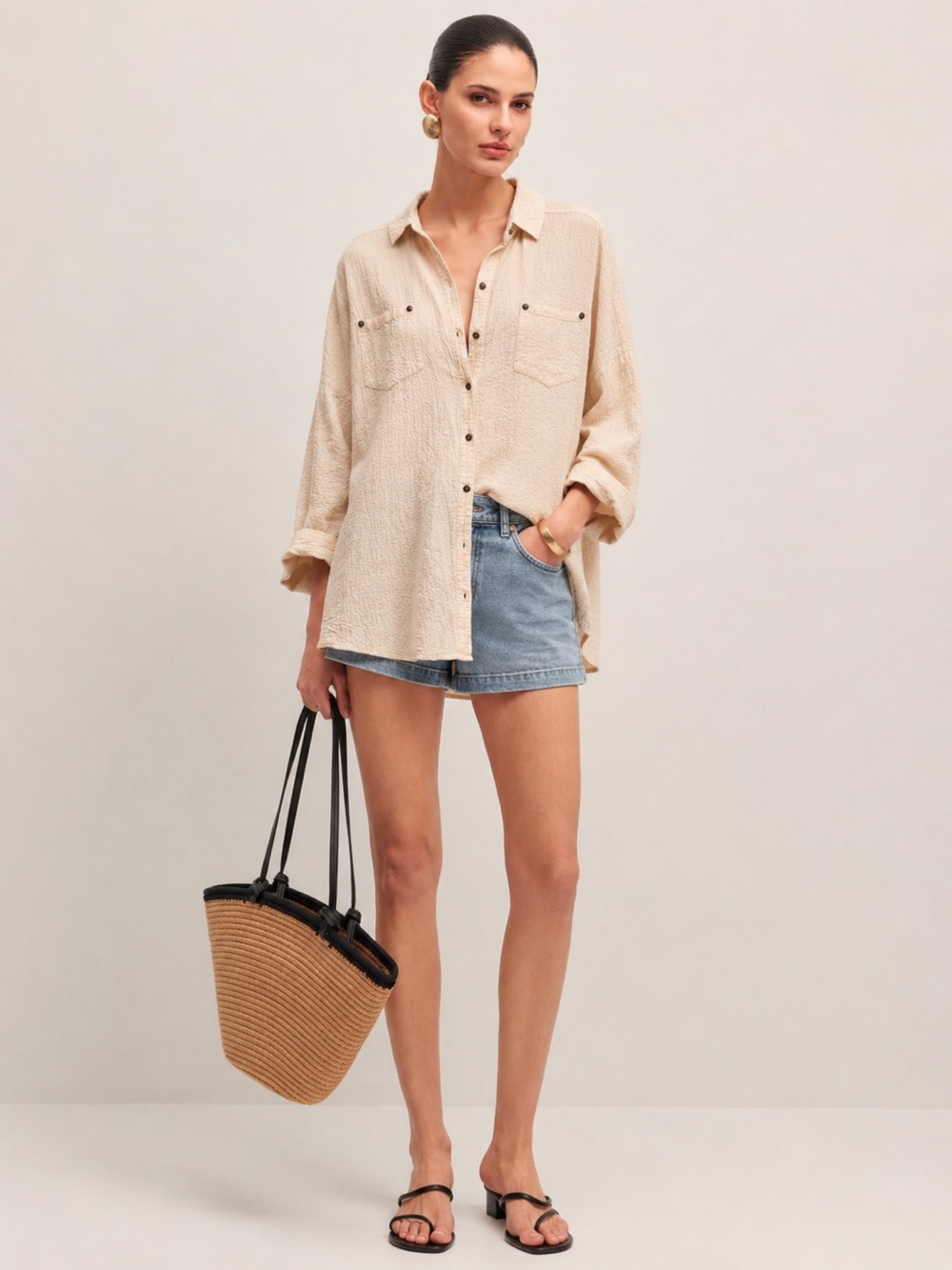 Free People Oversized Gauze Shirt Tunic Boho Beach Summer Classic